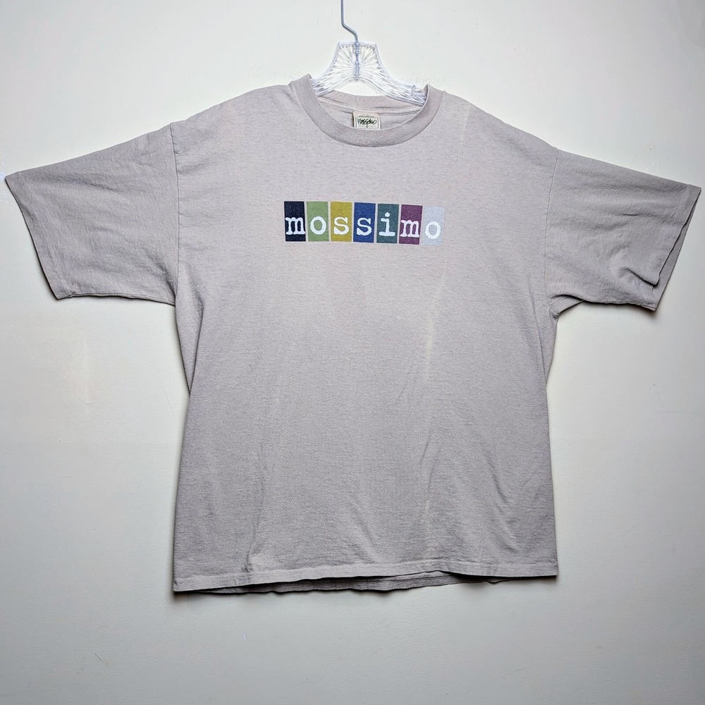 Vintage Mossimo 90s Logo Spell Out Colorblock Single Stitch Made In USA Shirt XL